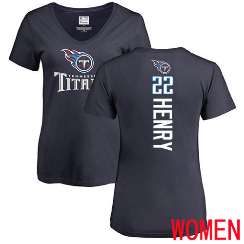 Tennessee Titans Navy Blue Women Derrick Henry Backer NFL Football #22 T Shirt